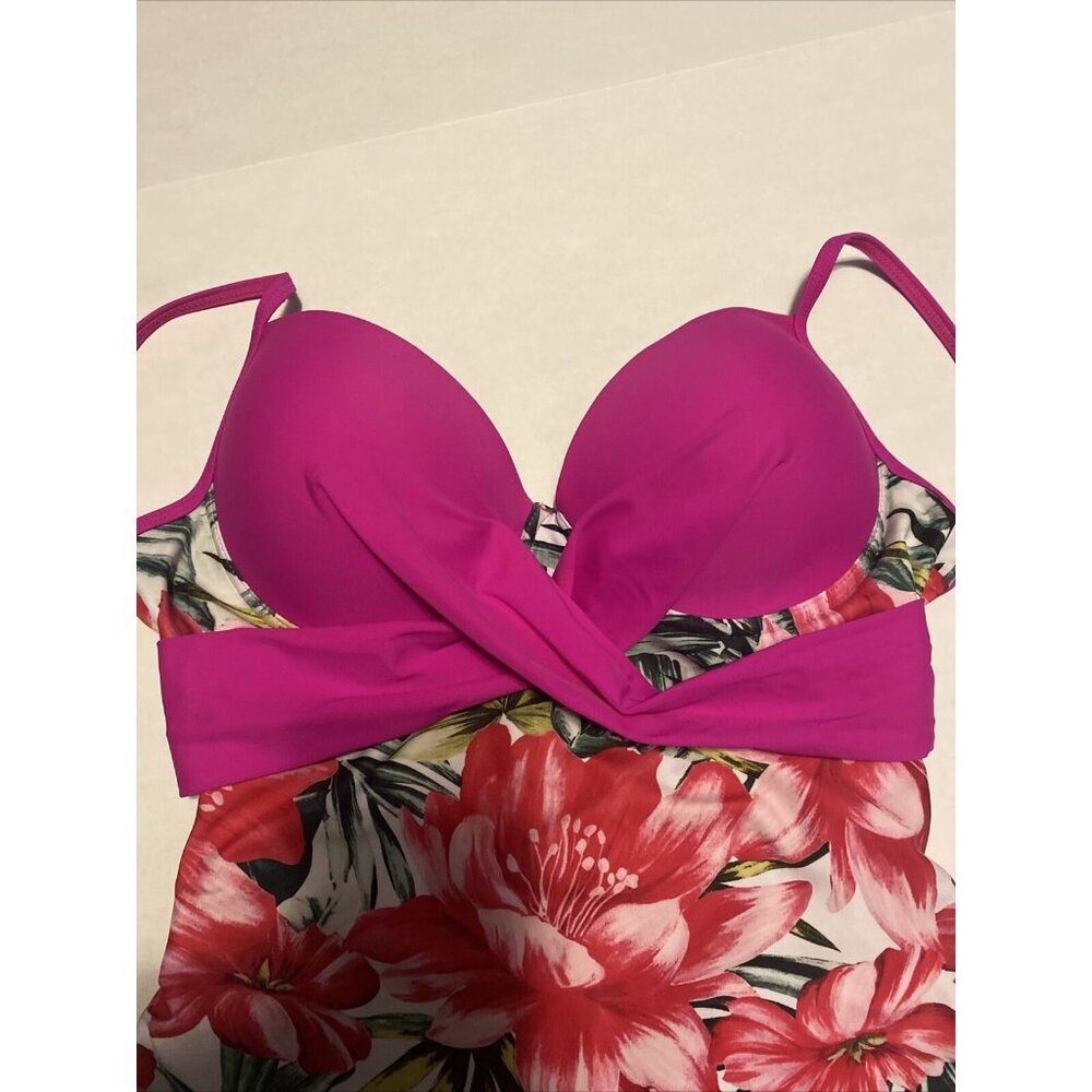 Women's Swimsuit One Piece Pink & Flowers Body Contouring Size L  NWOT Unbranded - Picture 2 of 9